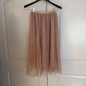 Chicwish Polka Dot Tulle Maxi Skirt Blush Pink Gold Waistband NWT Swiss Dot Mesh